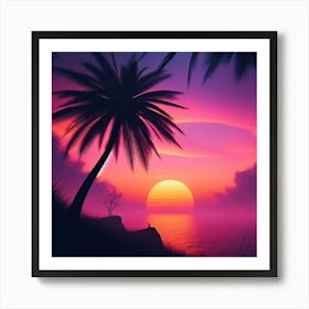 Sunset With Palm Trees 15 Art Print