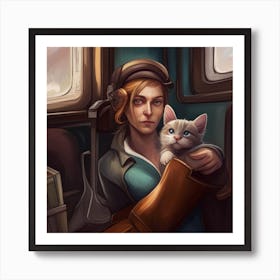 Portrait Of A Girl With A Cat Art Print