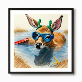 Deer In The Water 27 Art Print