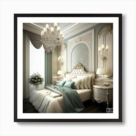 Bedroom With A Chandelier Art Print