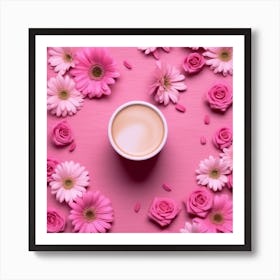 Cup Of Coffee On Pink Background Art Print