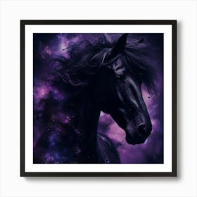 Black Horse In Space Art Print