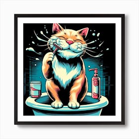 Cat Brushing Teeth 2 Art Print