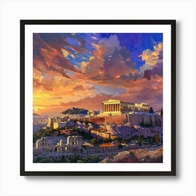 Athens At Sunset Art Print