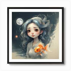 Goldfish Girl 1 Art Print