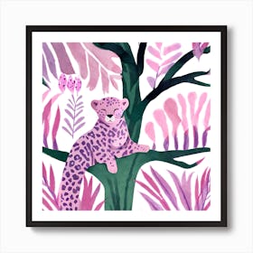 Pink Leopard In Jungle Art Print