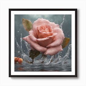 Pink Rose In Water Art Print