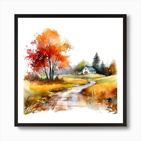 Watercolor Of A Country Road Art Print