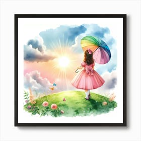 Little Girl With Rainbow Umbrella Art Print