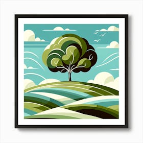 Tree On A Hill Art Deco Art Print