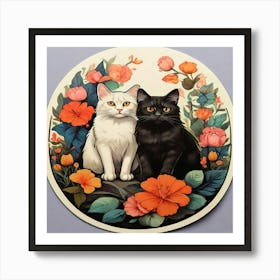 Two Cats In Flowers 2 Art Print