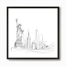 New York City Skyline, minimalist, line art, black and white. Art Print