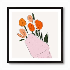 Tulips In a Bunch Cream Bg Art Print