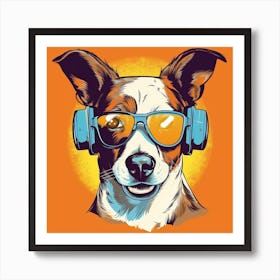 Jack Russell with Sunglasses Headphones Art Print