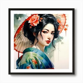 Japan Traditional Geisha Illustration By Ad 77 Art Print