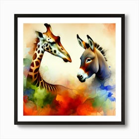 Donkey And Giraffe Art Print