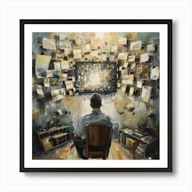 The Conspiracy - Oil Painting of a Man Watching Tv Art Print