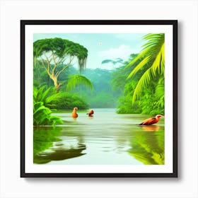 Tropical Birds In The Jungle Art Print