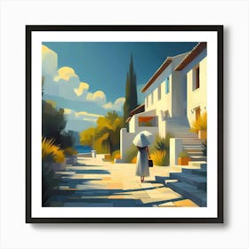 Woman Walking Down The Street Art Print