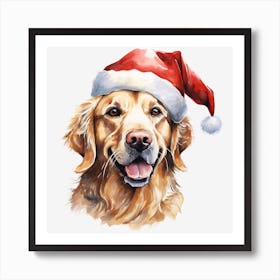 Golden Retriever Santa Hat Art Print