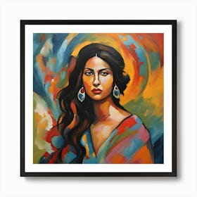 Vibrant Portrait of a Woman With Cultural Flair Art Print