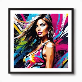 Girl With Colorful Paint Splatters 1 Art Print