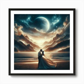 love under the moon by the sea Art Print