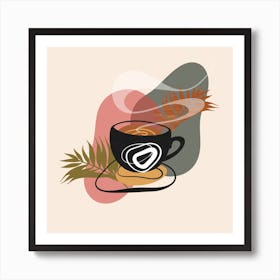 Coffee Cup With Leaves 12 Art Print