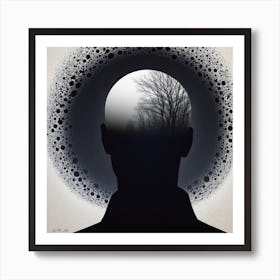 Memories fading away - Man Head Abstract Black And White Illustration Art Print