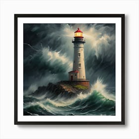 Weathered Lighthouse In The Storm Art Print