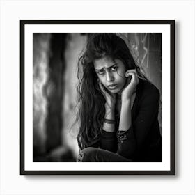 Black And White Portrait Of A Girl Art Print