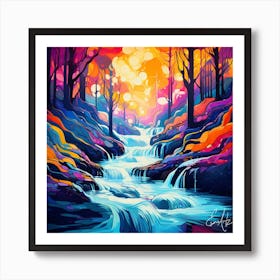 Colorful River Landscape Art Print