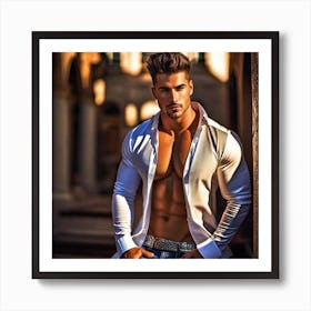 Muscular Man In White Shirt Art Print