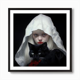 Little girl holding a black cat. Art Print
