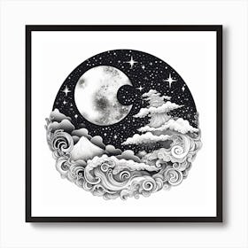 Moon And Clouds Art Print