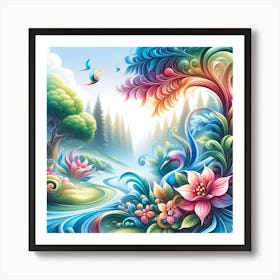 Colorful Flowers In The Forest Art Print