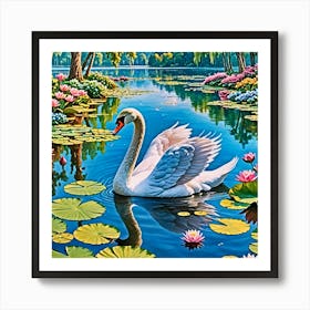 Swan In Pond Art Print