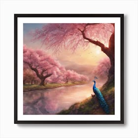 Peacock By The River Art Print