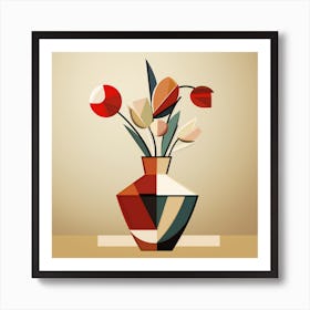 Abstract Vase With Flowers, Cubism Artwork Of A Vase With Flowers Art Print