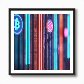 Neon Bitcoins Art Print