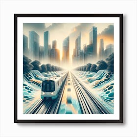 Futuristic Train And City Skyline Art Print