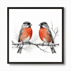 Two Birds Perched On A Branch 1 Art Print