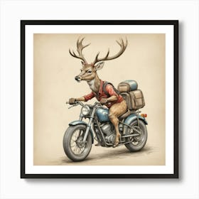 Deer On A Motorcycle Art Print