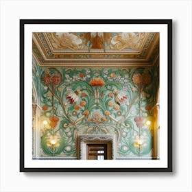 William Morris Inspired Floral Motifs Decorating The Walls Of An Elegant Ballroom, Style Art Nouveau 3 Art Print