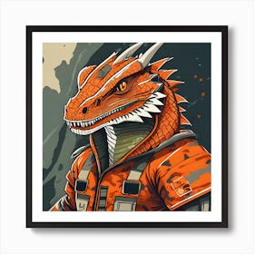Comodo Dragon In Orange Military Camflauge Uniform Art Print