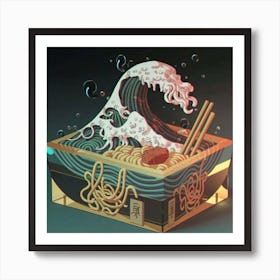 Great Kanagawa Acrylic Ramen Block 3d Render 5 Art Print