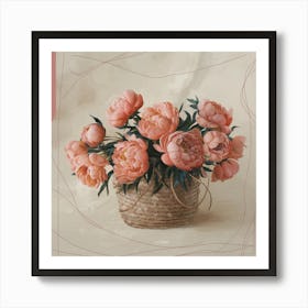 Peonies In A Basket Art Print