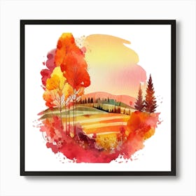 Watercolor Autumn Landscape 63 Art Print