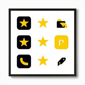 Collection Of Bright 5 Star Feedback Symbols Modern White And Gold Isolated Shiny Elements Black (1) Art Print