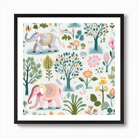 Elephants In The Jungle Art Print